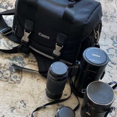 Canon Camera Bag and 2 vintage lenses with cases