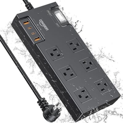 NEW IPX6 Outdoor Power Strip Weatherproof with 6 Wide Outlet & 4 USB Ports