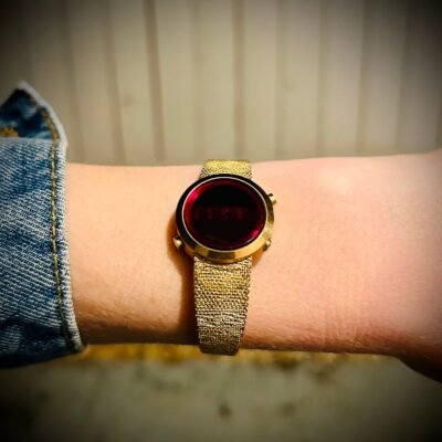 70s Red LCD, Gold Watch