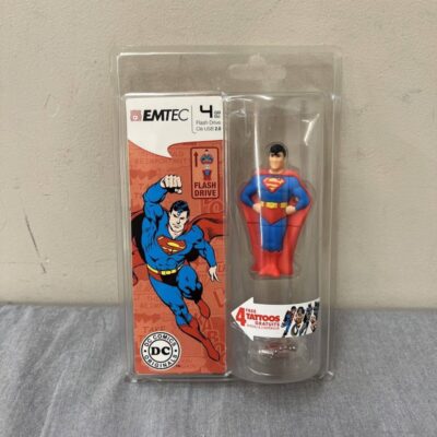 DC COMICS EMTEC Superman figure 4 GB USB 2.0 Flash Drive w/ 4 Tattoos FS Charity