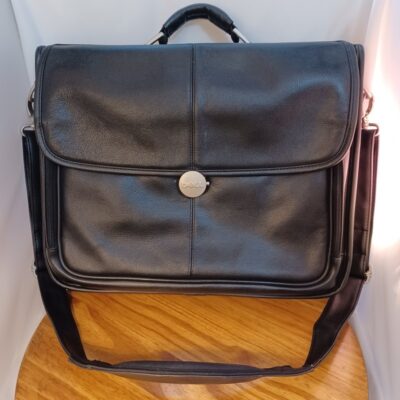 Dell Black Pebbled Leather Executive Laptop Briefcase Bag-Shoulder Strap/Handle