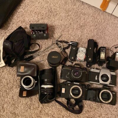 Lot of Konica, Minolta and Pentax cameras and accessories